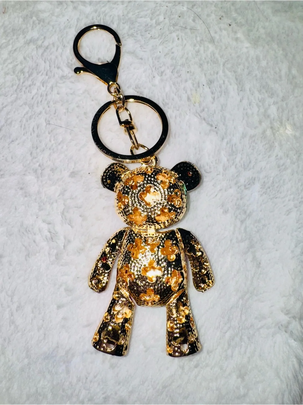 Unbranded Sparkling Multicolor Teddy Bear Keychain with Blue Heart new